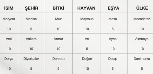 isim sehir oyunu
